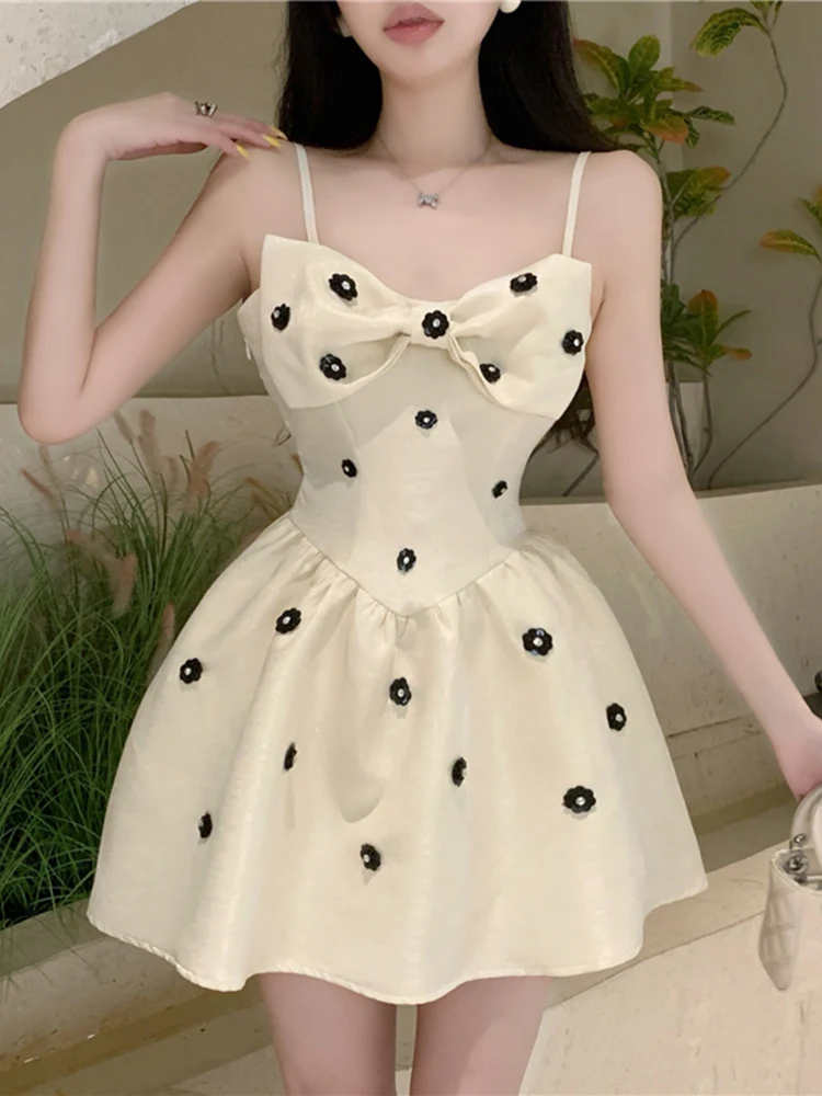 Korean sleeveless camisole dress for women floral bow dress for women 2024 New Summer