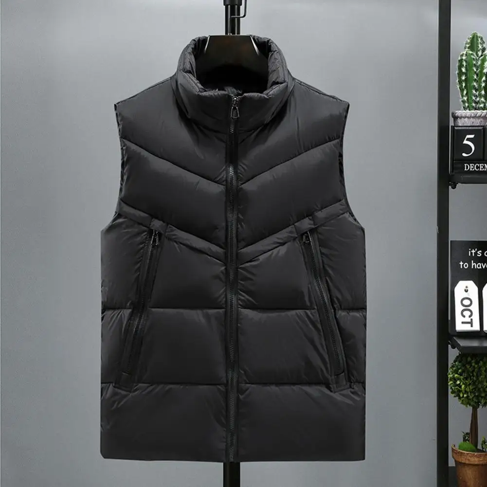 

Men Warm Waistcoat Men's Stand Collar Zipper Waistcoat With Side Pockets Solid Color Thickened Vest Jacket For Winter Layering