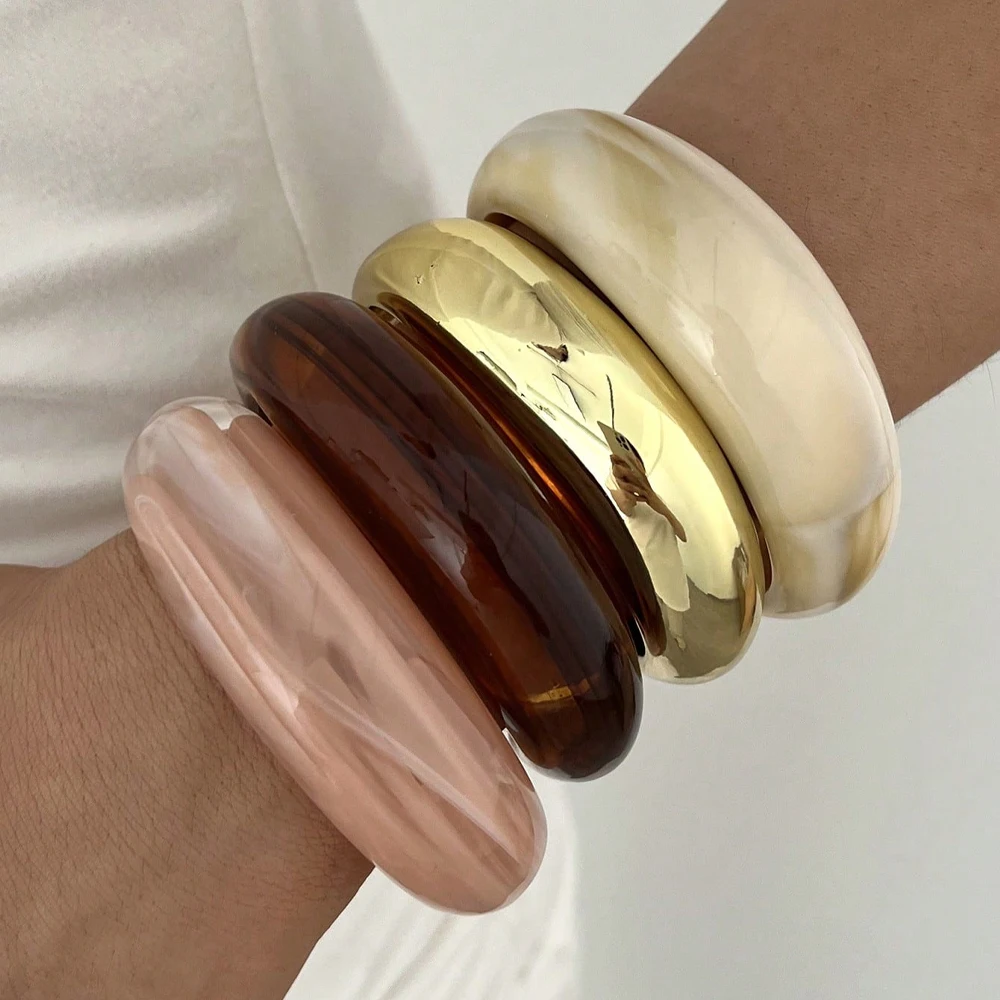 Retro Thick Resin Chunky Bangles for Women Punk Exaggerated Geometric Stackable Bangle Bracelet Daily Party Wear Jewelry Gifts