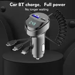 USB自動車電話充電器,電圧表示,格納式充電ケーブル,3 in 1, 55w,2ポート,3.1a