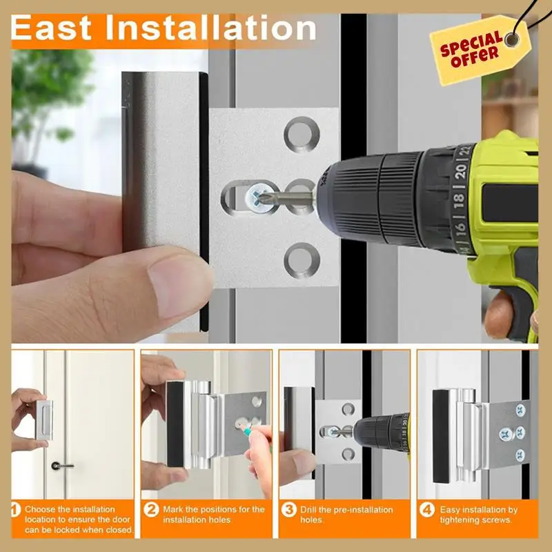 Paquete de 2 cerraduras de refuerzo de puerta de seguridad para el hogar, cerraduras de puerta de seguridad para el hogar, previenen la entrada no autorizada, cerraduras de seguridad plateadas