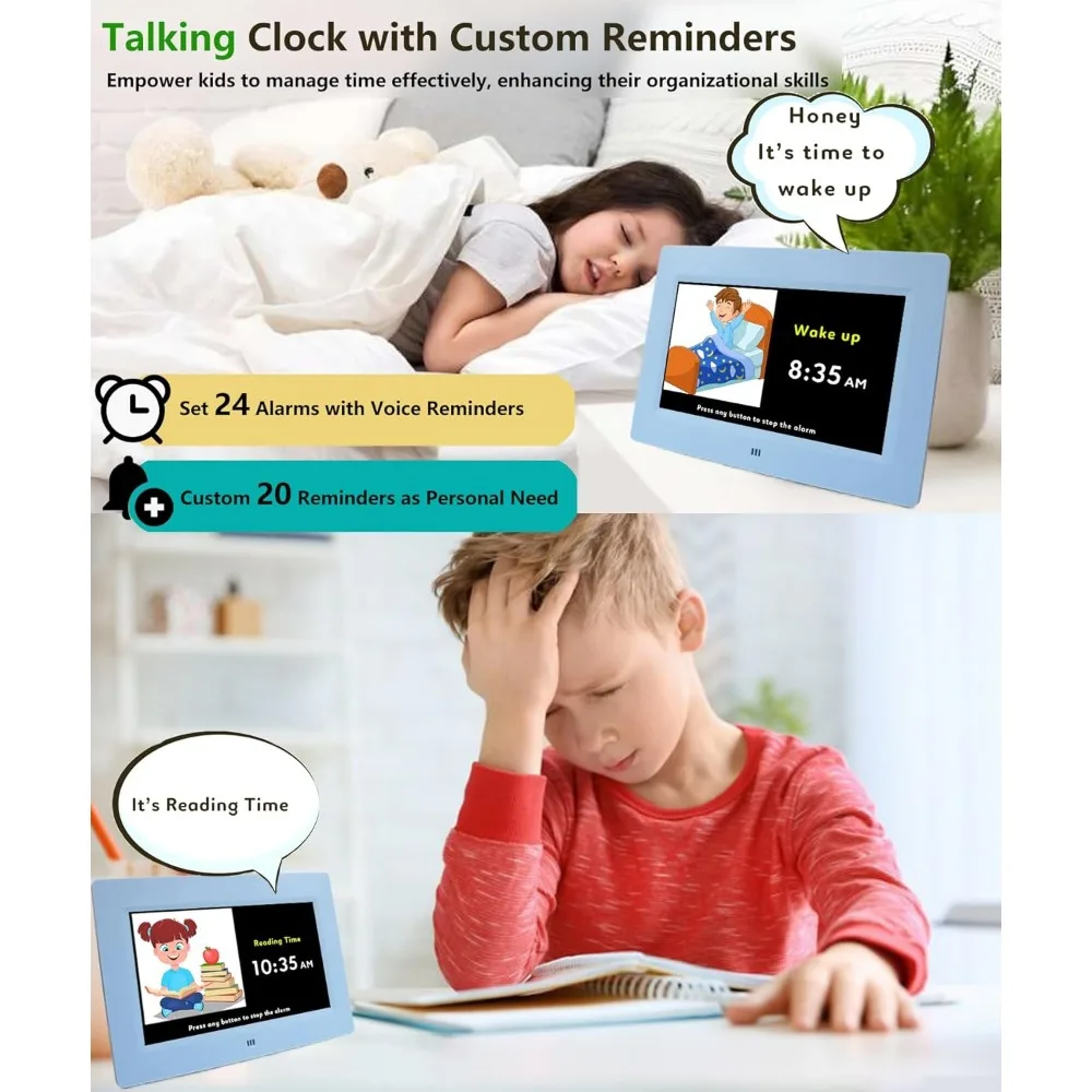 ساعة تعليمية رقمية مع وقت التحدث، 24 منبهًا، وعرض التقويم وجهاز تحكم عن بعد - سهلة كهدية عيد ميلاد للأطفال #4