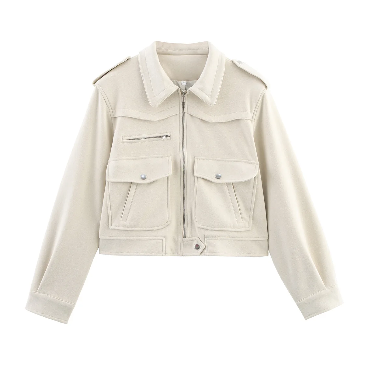 

Women's clothing 2025 autumn new European and American style fashionable simple and versatile pocket decoration suede jacket