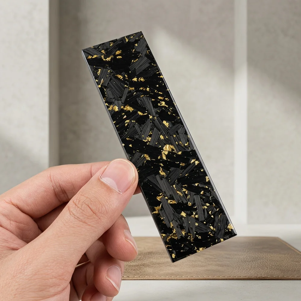 Marbled CF Carbon Fiber Marble Black Knife Handle Making Material Board Plate New Resin Carbon Crushing Composite 130x40mm