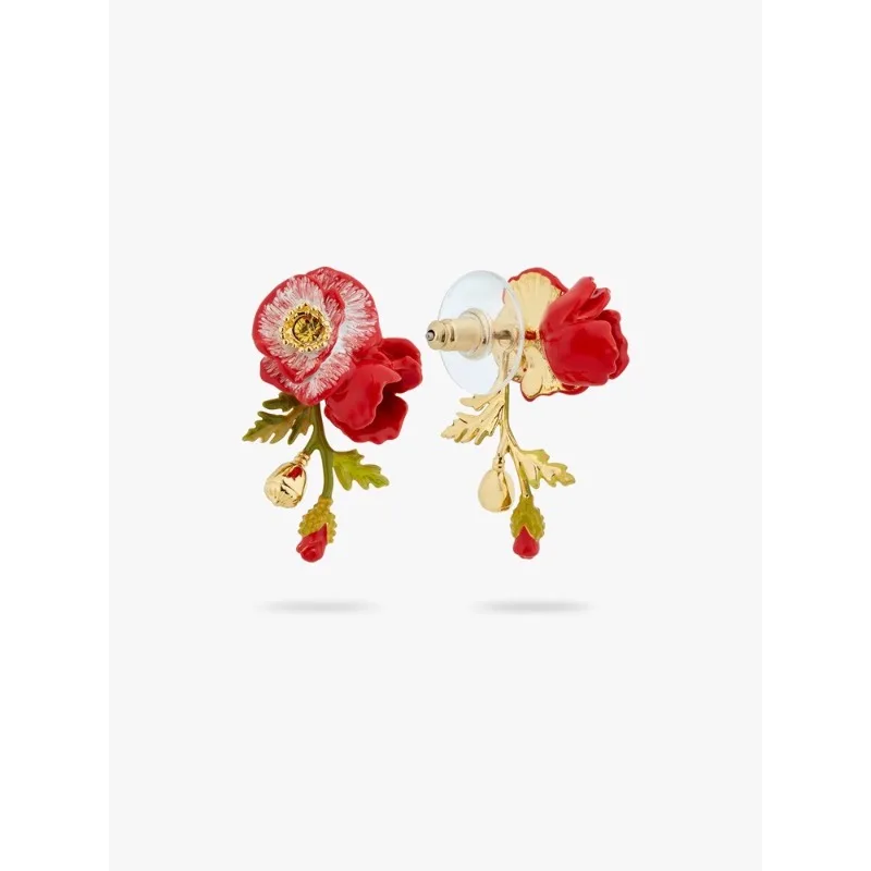 

Delicate flower series, poppy buds, branches and leaves, metal stud earrings, necklace jewelry.