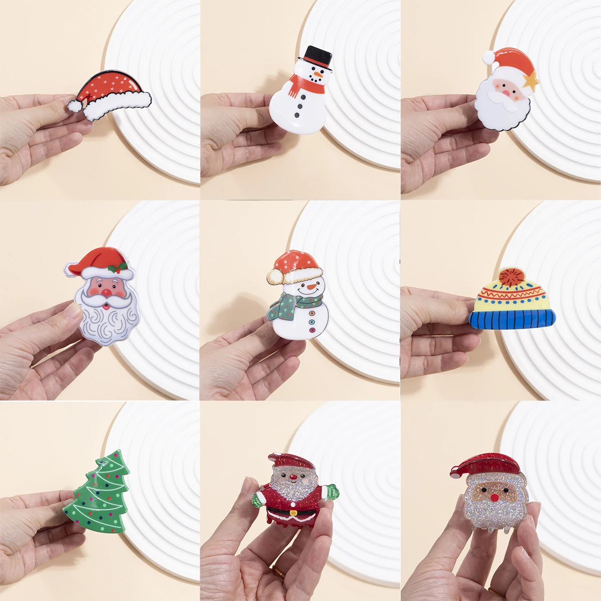 1pcs Festival Christmas Hat Snowman Hair Claw Clip Acetate Santa Claus Christmas Tree Hair Clips Accessories For Women Gils