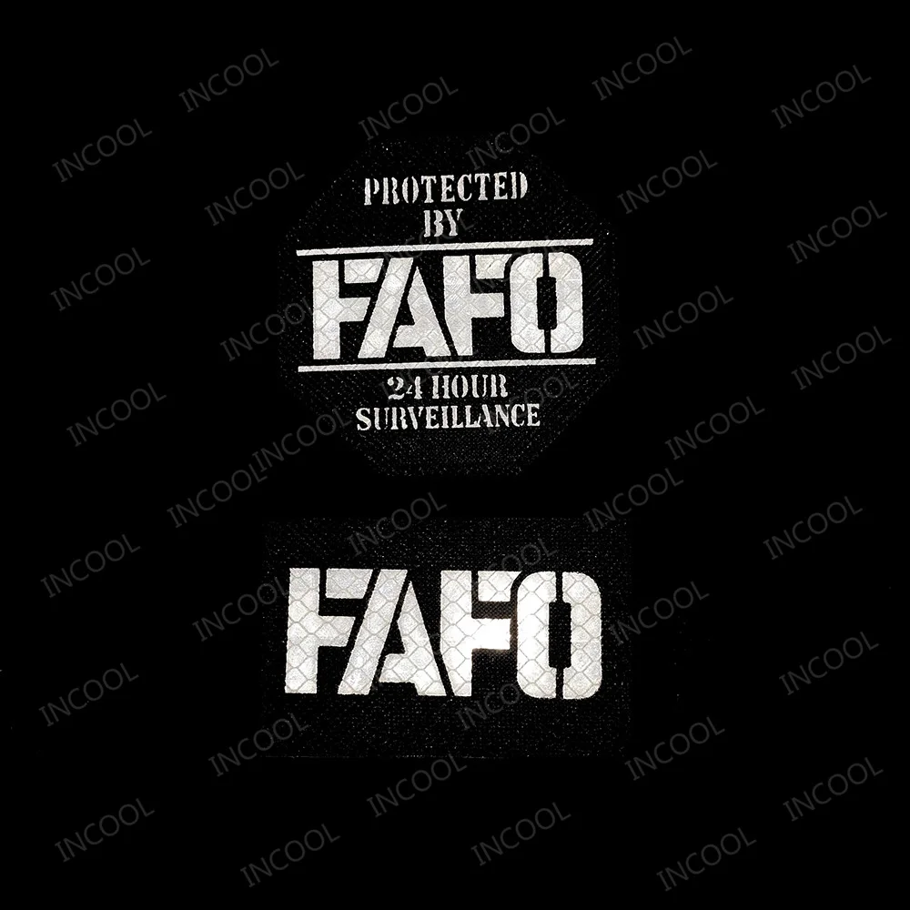 24 Hours Protected Around and Find Out Laser Cut Reflective Patch Black White FAFO Letter Patch For Clothing Bag Label Harnesses