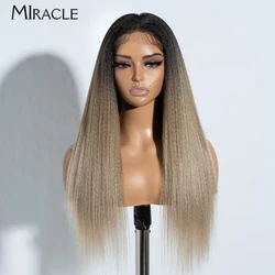 Miracle 13x4 Synthetic Lace Front Wig For Black Women Ombre Blonde Brown Lace Wig 26Inch Yaki Straight Synthetic Lace Front Wig