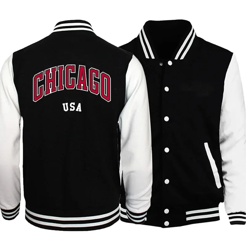 Chicago Is A City In The United StatesFemale Jacket Harajuku Button Overcoat Loose Casual Baseball Uniform Button Coat