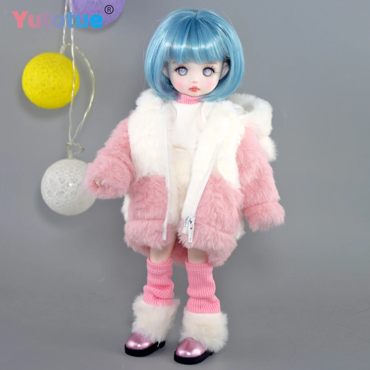 YUTOTUE 30cm Height Grey Eyes Girl Doll with Removable Short Hair Fashion Clothes Set Cute BJD Doll Toy