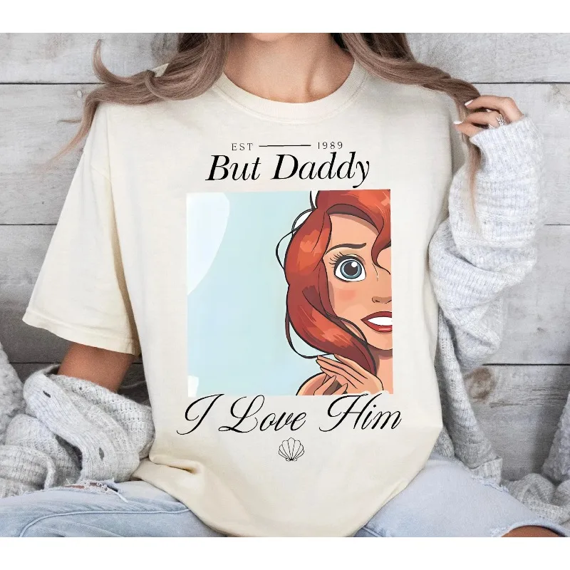 

Рубашка Disney Ariel But Dad I Love Him, футболка Ariel The Little Mermaid, дорожная футболка Disney Retro Ariel Princess World Girl