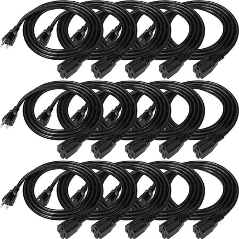 

Outdoor Extension Cord 6 ft 15 Pack Heavy Duty Black 3 Prong Power Cable Weatherproof SJTW 16 AWG Indoor Outdoor Compatible