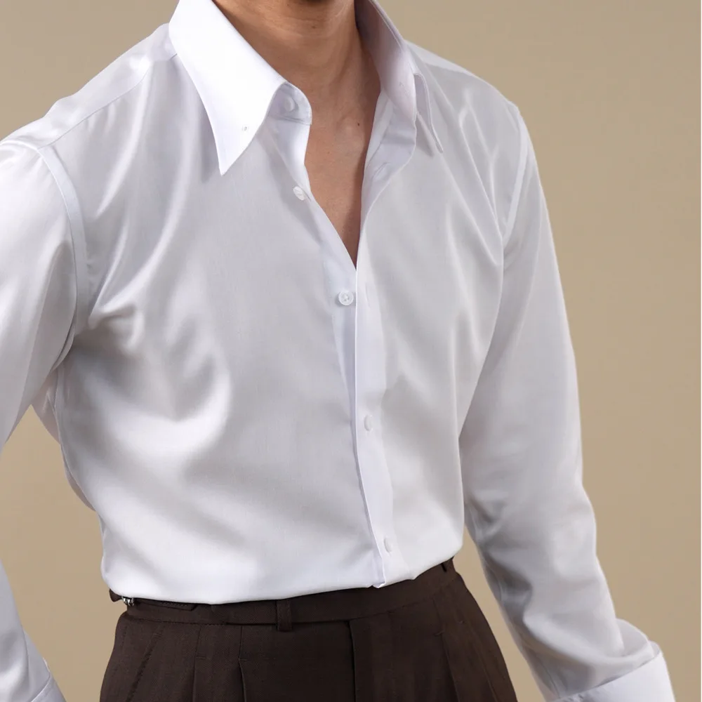Top Quality 100% Cotton 80s/2 Mens Shirt Slim Fit  Italian-style Pinhole Collar Shirt For Men Business Shirt Camisas Para Hombre