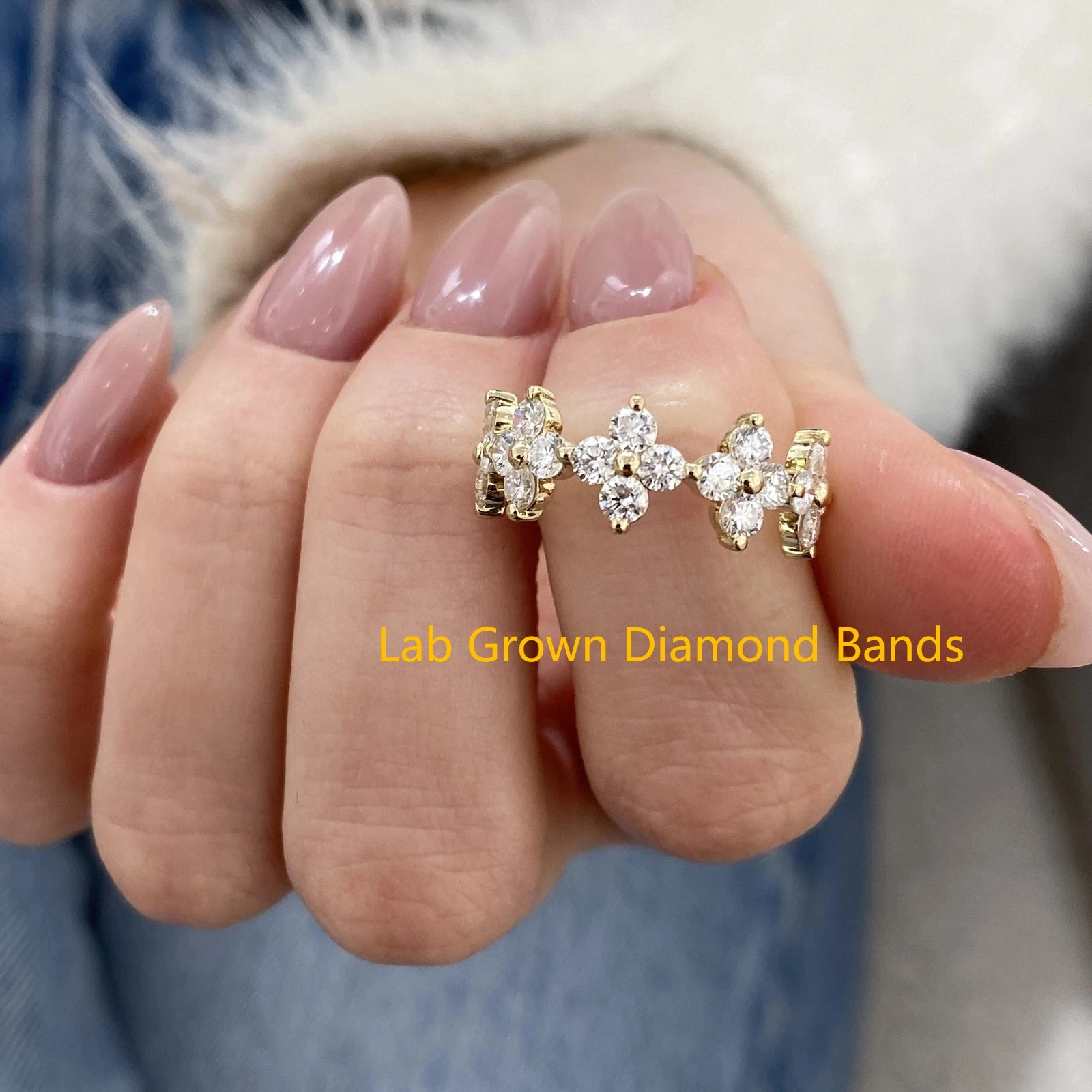 

14K Yellow Gold Statement Ring 2.6MM Each Stone Total 1.4CTW Round Lab Grown Diamond DEF VS-VVS Fashion Jewelry