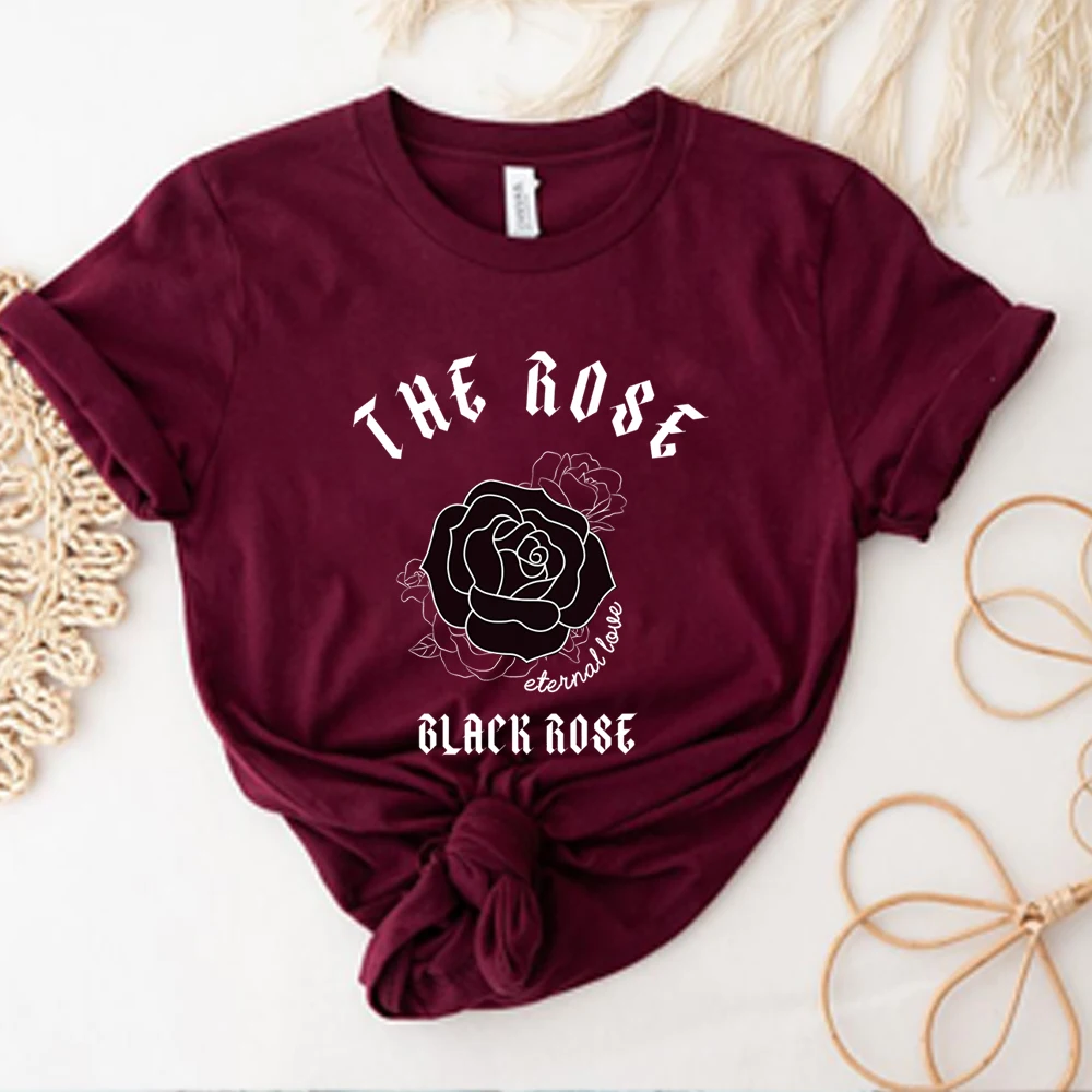 Retro The Rose Kpop Shirts Kpop Concert Shirt K-pop Tees Korean Rock Tops Y2k Top Black Rose Gift Unisex Short Sleeves Tops