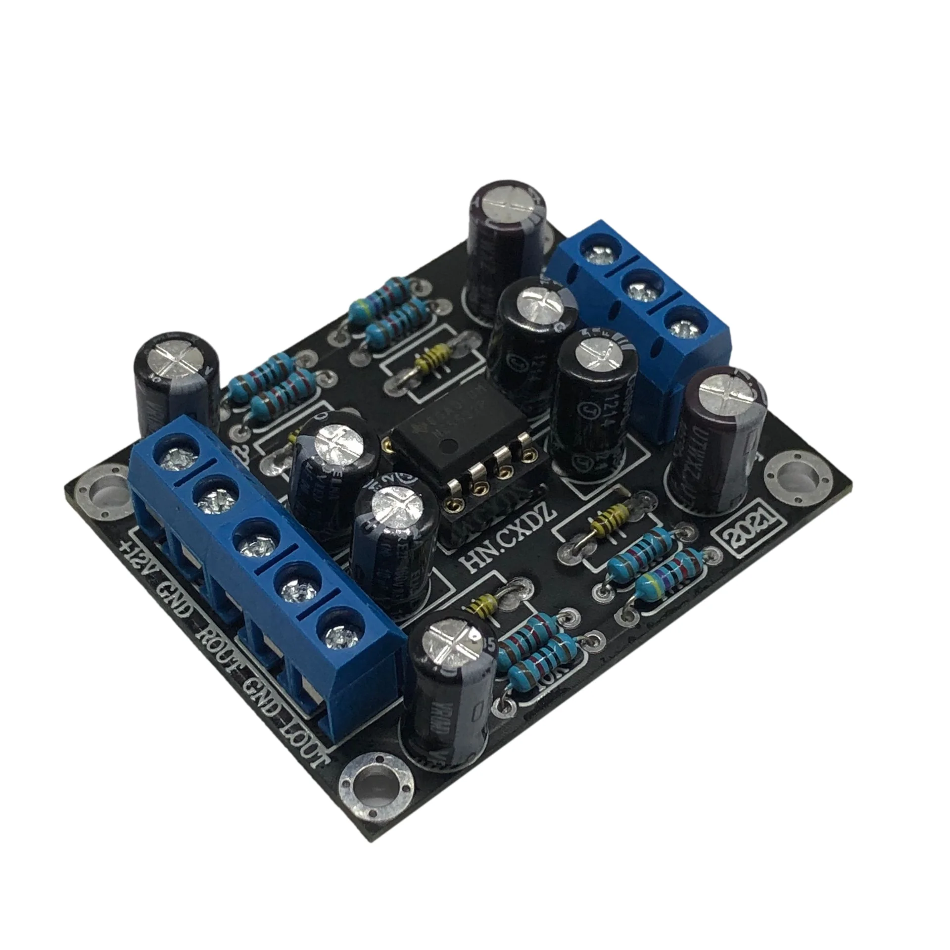 Catu Daya Tunggal Dual Channel Amplifier Depan Modul Kapasitor Mobil Tersedia Versi NE5532 (Papan Jadi)