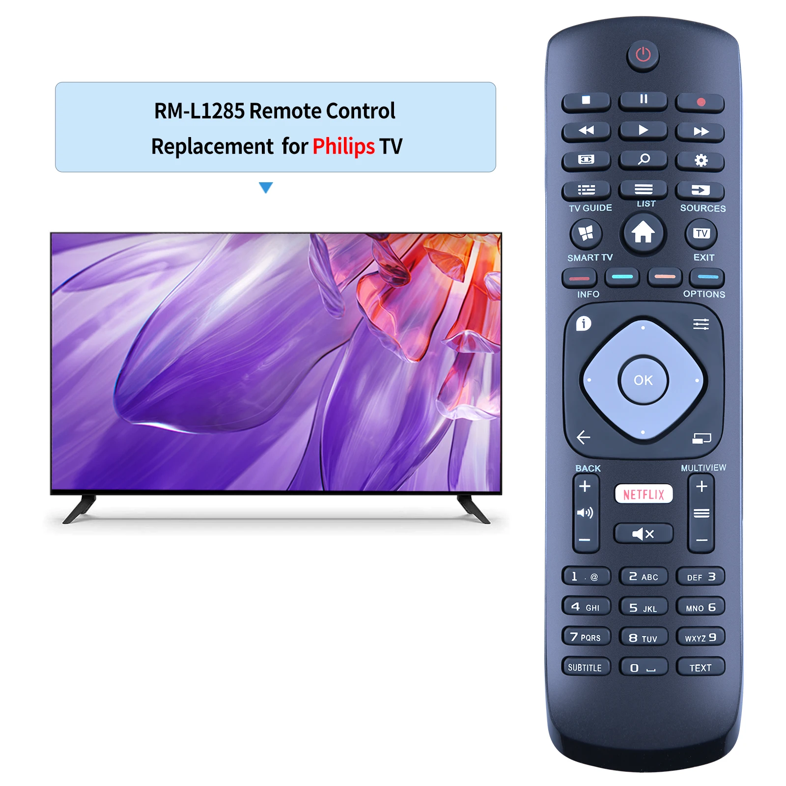 100% new Universal Remote Control Rm-L1285 For Philips Lcd/Led/Plasma Tv + For Netflix Button