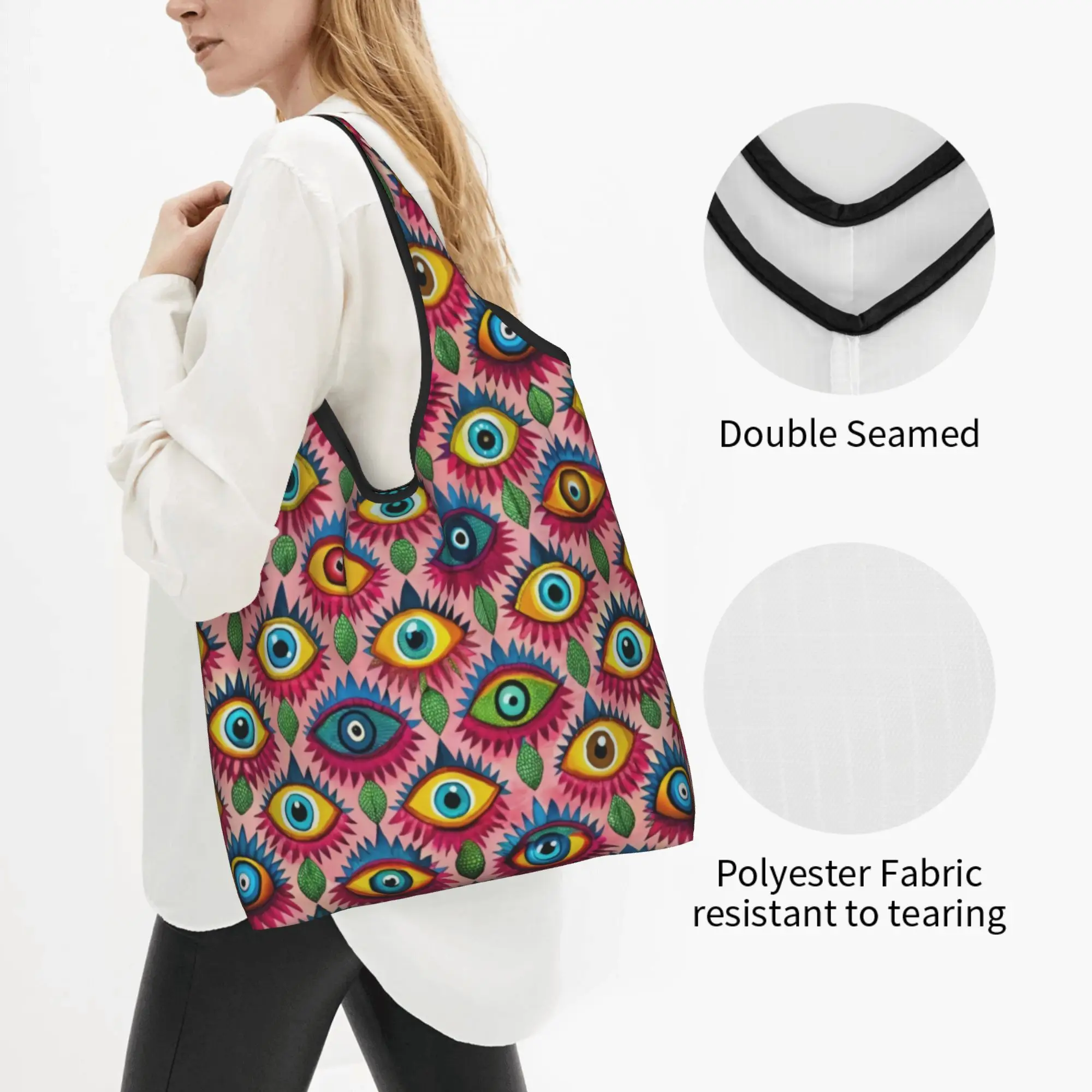 Nazar Bright Evil Eyes  Groceries Shopping Tote Bag Women Fashion Hamsa Lucky Charm  Shoulder Shopper Bag Large Capacity Handbag