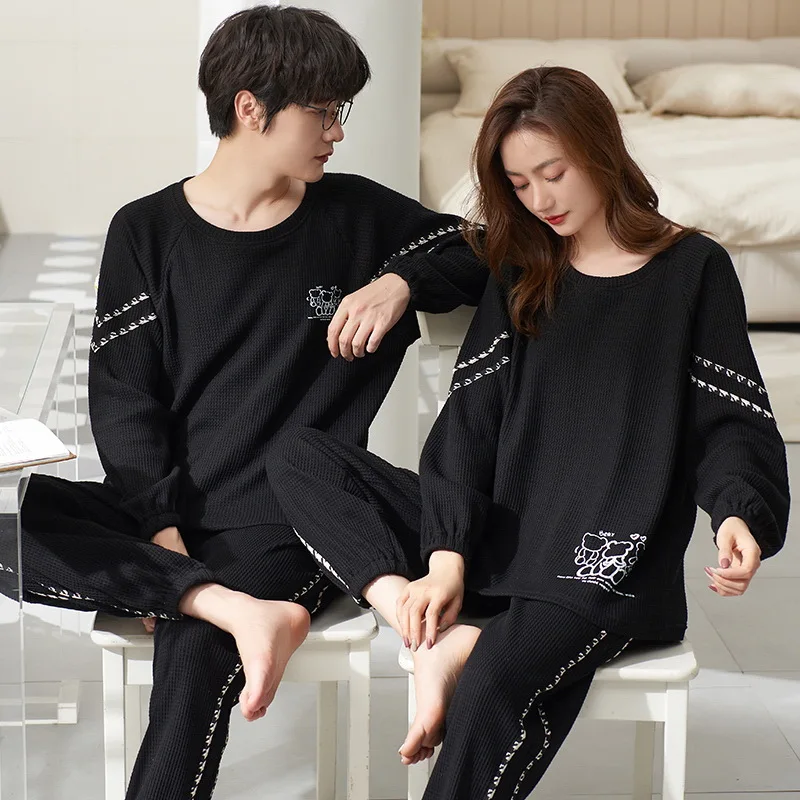 2024 New Waffle Pajamas Set Women and Men Matching Homewear Cotton Spring Long Sleeves Sleepwear for Lovers pijamas para parejas