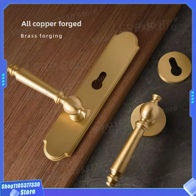 American Style Copper Brass Door Lock Silent Operation Double Handle French Gold Finish Keyless Entry for Bedroom Interior