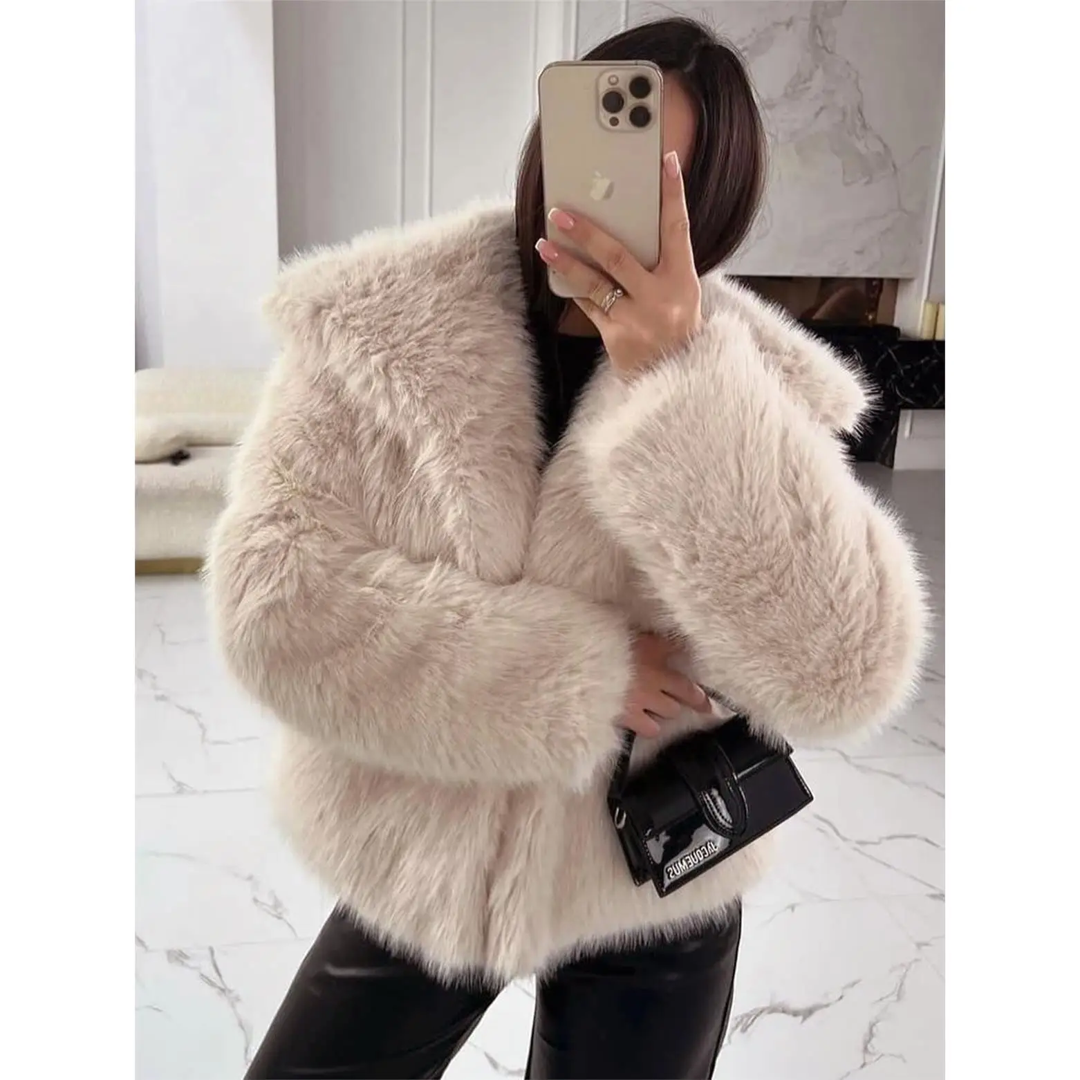 Women's Short Fur Jacket Asymmetrical Design Warmth  Fur Patterned Long Sleeve Commute Style Cotton Blend Winter Coat