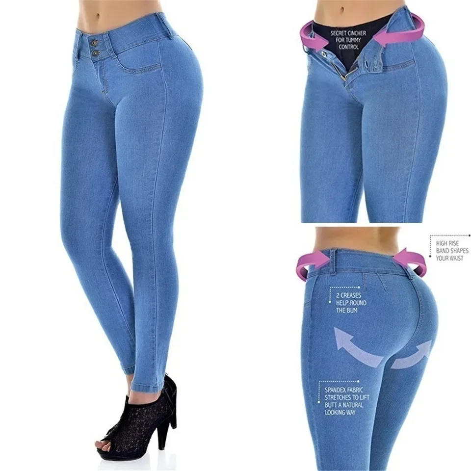 Womn Jeans Vintage Skinny Buttons Women Jean Spring Autumn Mom Boyfriend Pencil Pants 2021 New Casual Blue Denim Pants Oversized