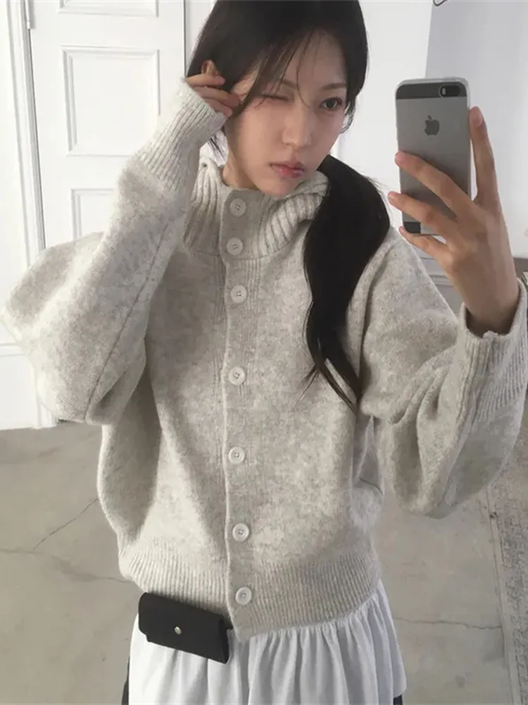 

Exclusive Winter New Personali Design Hooded Button Cardigan Sweater Jaet Women's Loose Fit Long Sve Warm Thermal