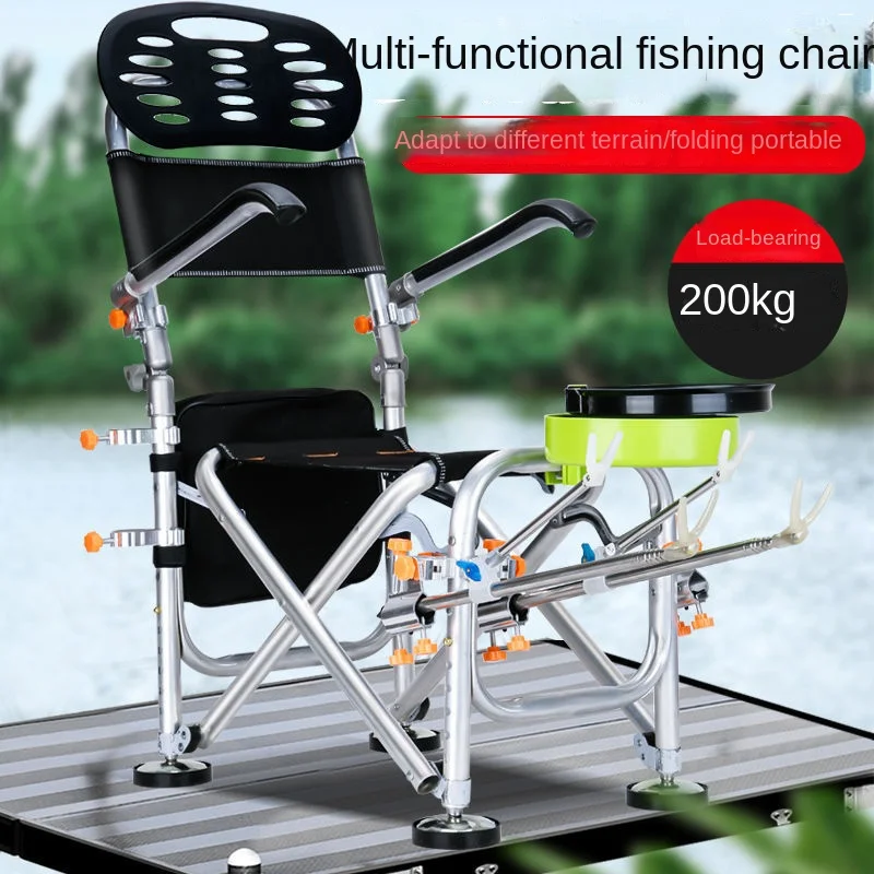 Foldable Fishing Chair with Rod Holder All-Terrain Angling Stool Portable Fishing Seat for Outdoor Use Durable and Compact