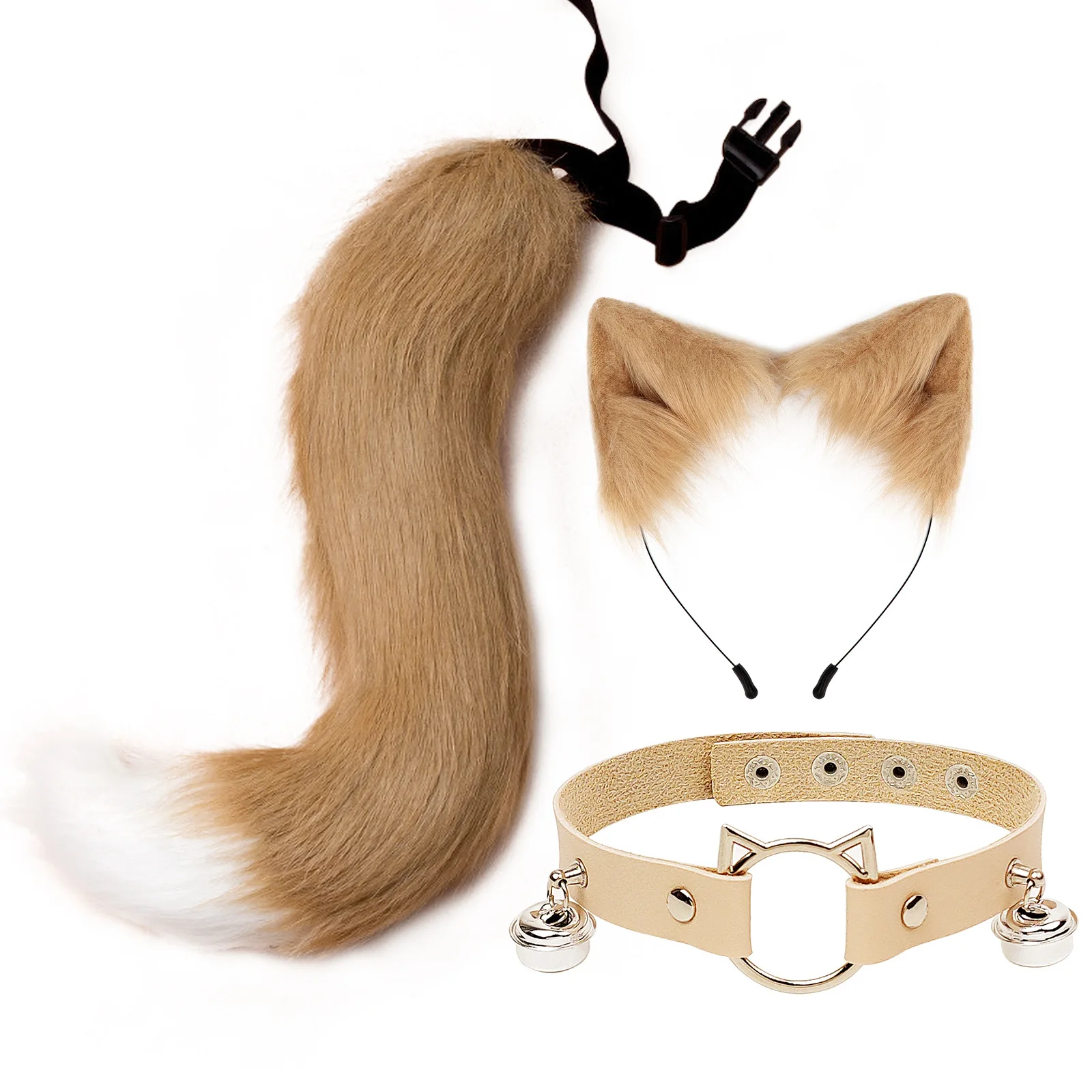 Halloween Party Cosplay Simulated Plush Fox Tail Cosplay Costume Animal Cat Headwear Tail Choker Sets Maid Dress Accessories