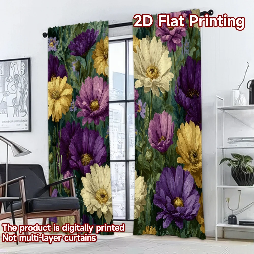 2D FLAT PRINTING 2pcs Curtains (Without Rod) Floral Spring Garden Design Chic Chic Curtains Versatile Durable Polyester Curtains