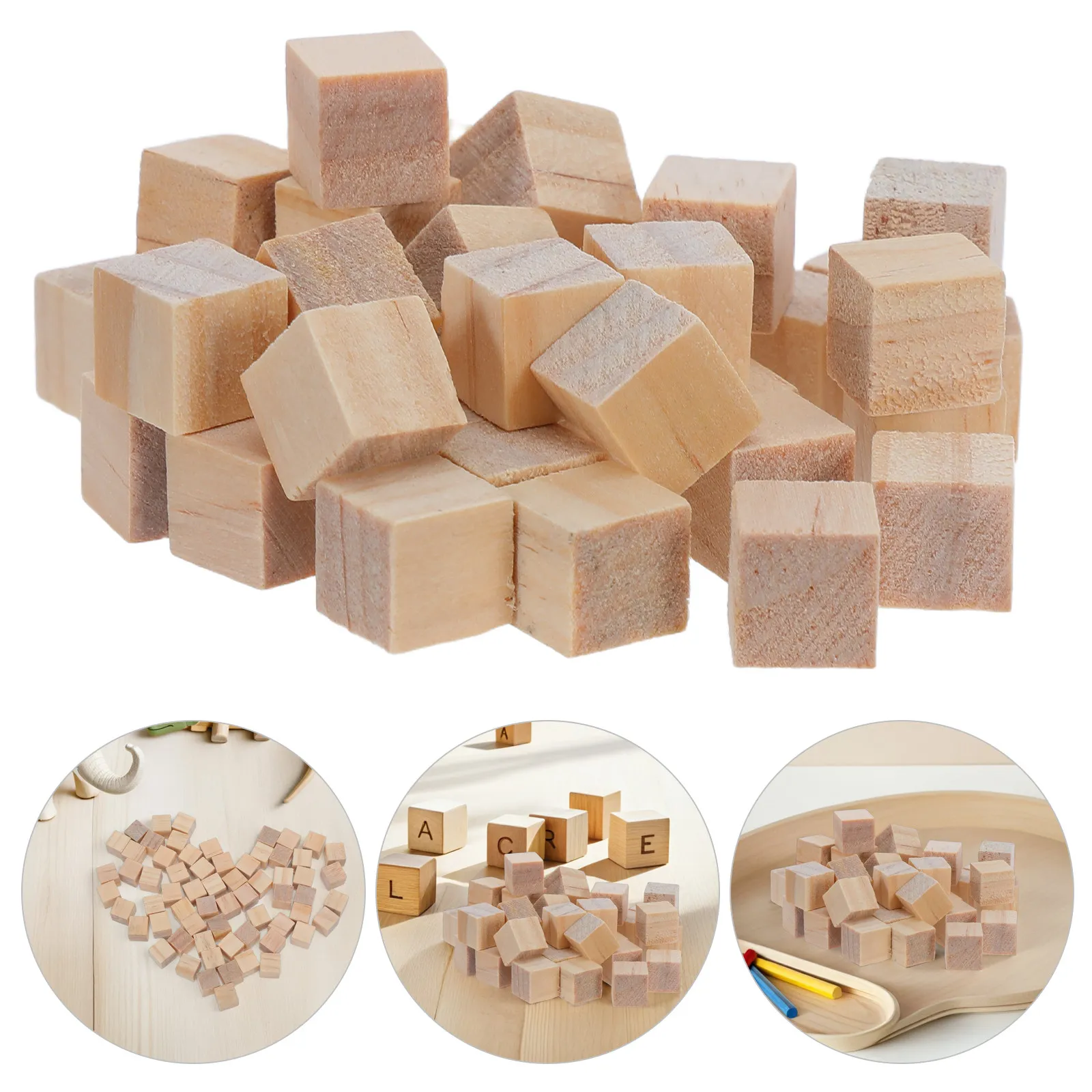 

240Pcs Children's Wood Blocks Unfinished Natural Pine Square Cubes for DIY Crafts Painting Stacking Educational Classroom