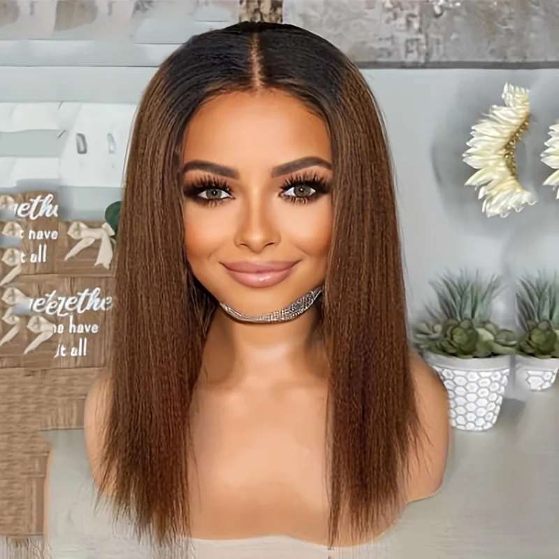 24 بوصة طويلة غلويليس غريب مستقيم ياكي الطبيعية أومبير البني لينة 13x4 الدانتيل شعر مستعار أمامي للنساء مع شعر الطفل قبل قطعها يوميا #1