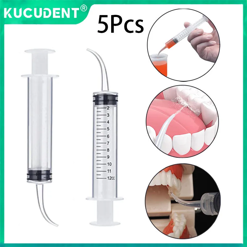 

5pcs Disposable Dental Irrigation Syringe With Curved Tip Plastic Teeth Flushing Injection for Dentist Treatment Material Tool