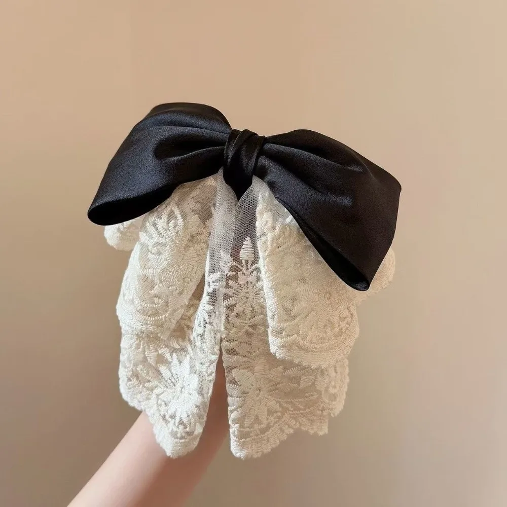 Bowknot Bow Ponytail Hair Grip Embroidered Mesh Elegant French Lace Hair Clip Temperament Vintage Satin Hair Accessories Bridal