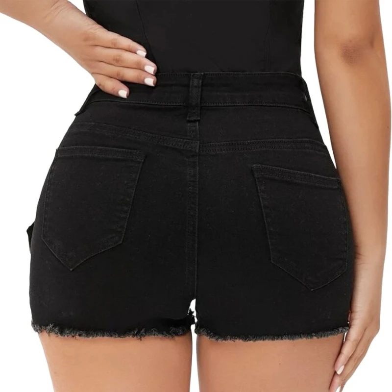 Denim Shorts Women 2025 Summer Fashion Casual High Waist Hollow Out Elastic Pocket Y2K Hot Pants Streetwear Trousers Streetwear