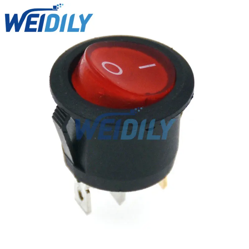 5PCS 23mm Diameter Red Light ON OFF SPST Round Rocker Switch 3 Pins 6A/250V 10A/125V AC Power Switch KCD1-105