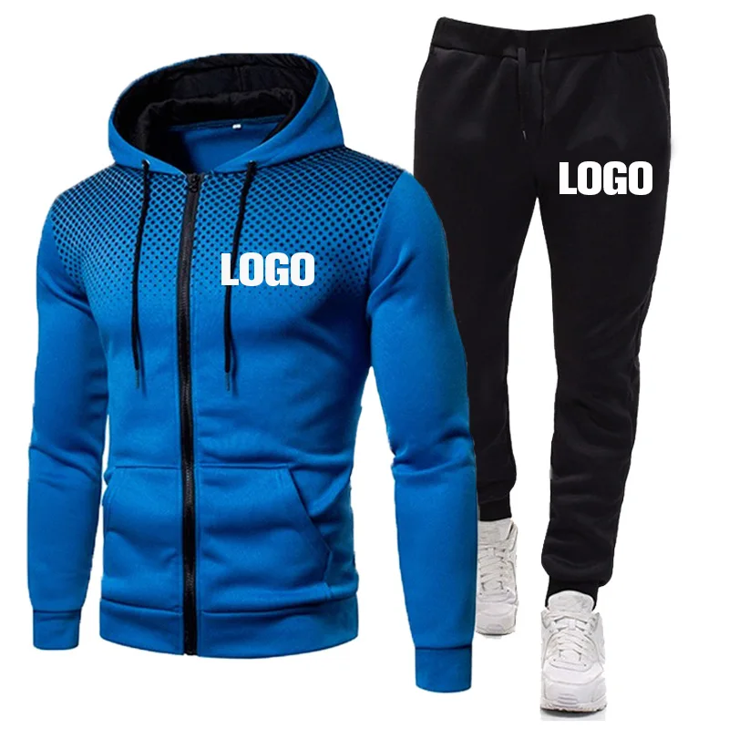 

Men's Tracksuit Casual Hooded Jacket + Sweatpant 2 Pieces Set Men Casual Daily Suit Comfortable Outfit Jogging Suits Custom Logo