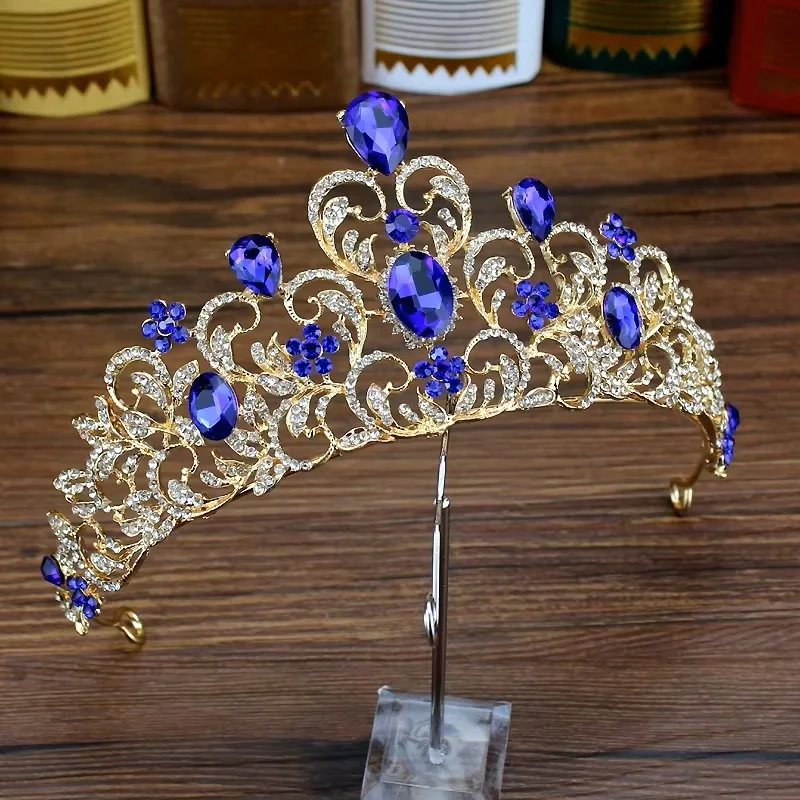 Bridal Diadem Baroque Hair Accessories Luxury Royal Blue Crystal Tiaras And Crowns Headband For Women Wedding Party