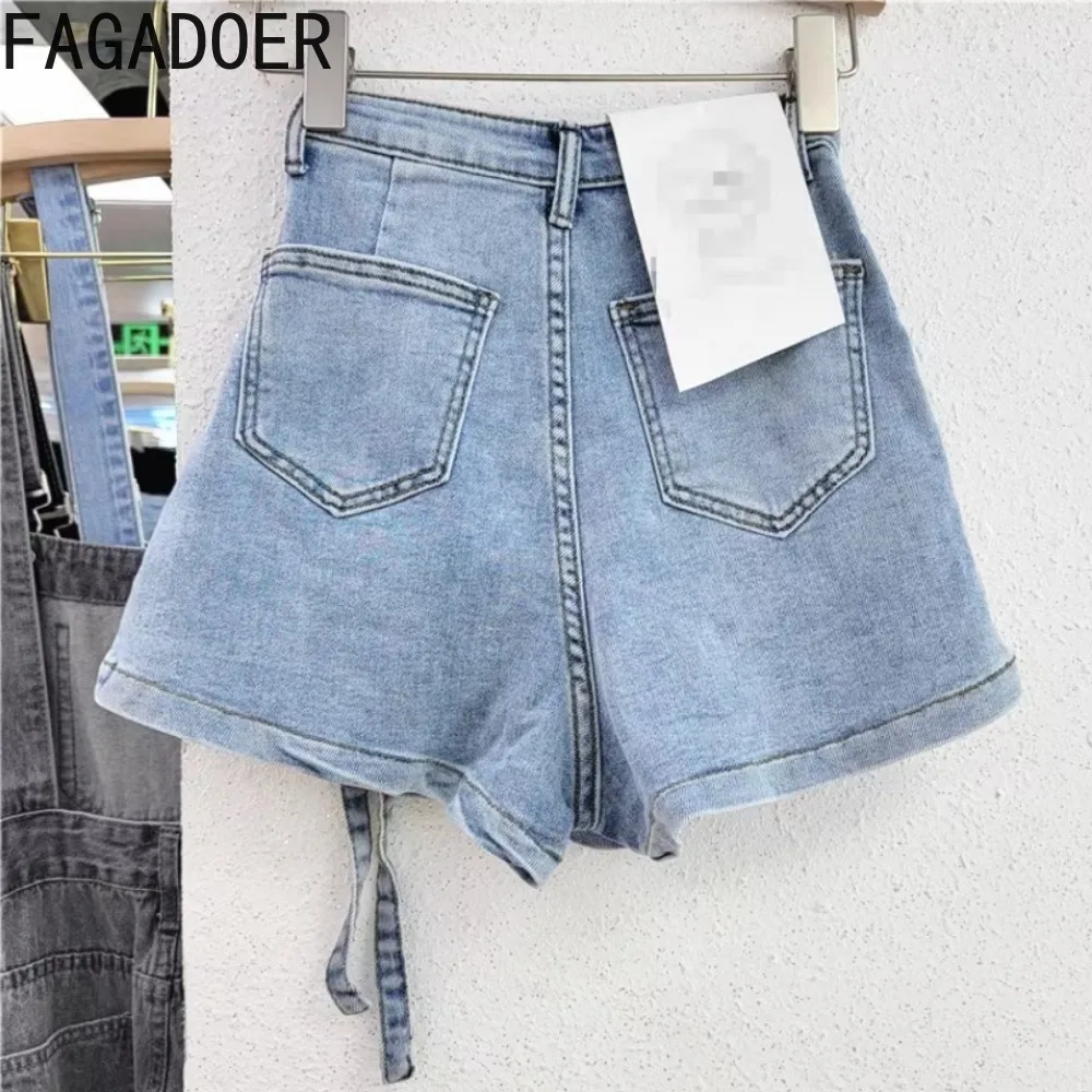 FAGADOER Summer Irregular Pocket Cargo Denim Shorts Women High Waisted Button Zipper Jean Casual Female Matching Cowboy Bottoms