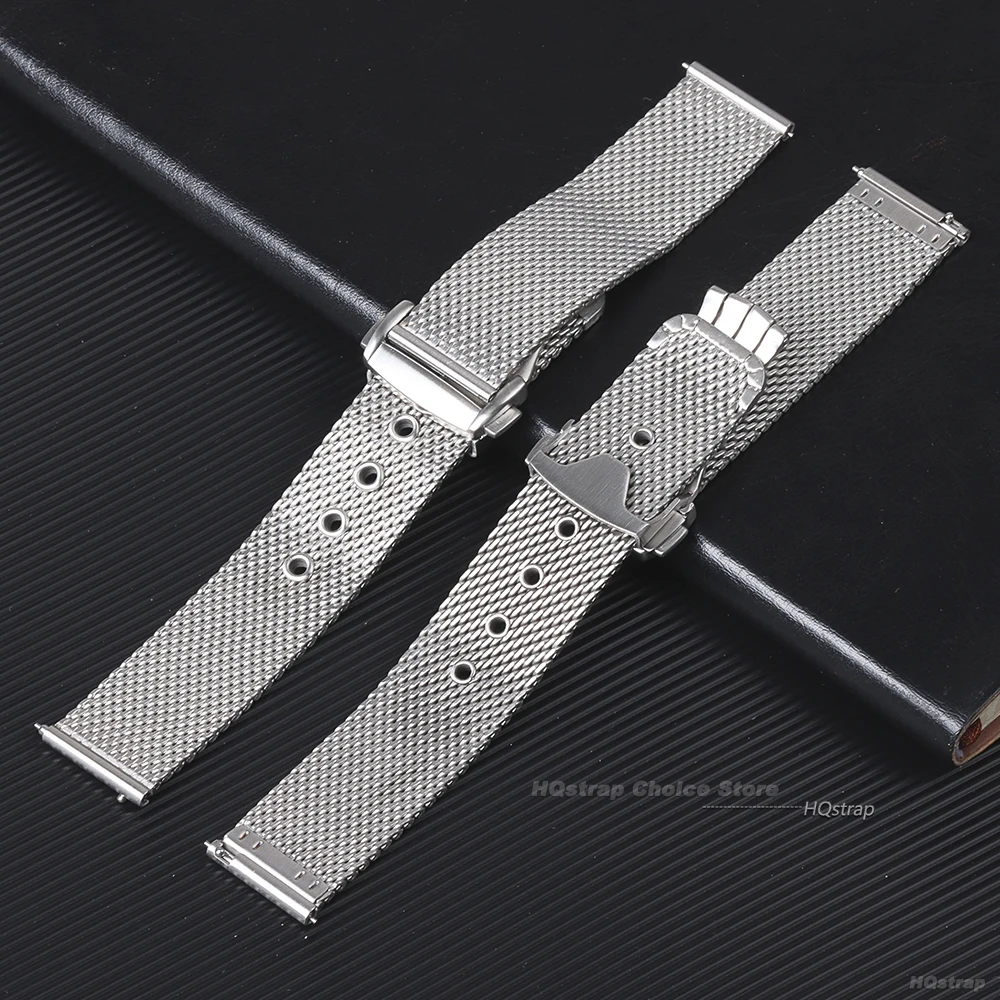 22 20mm pulseira de malha milanesa para omega 007 pulseira de aço inoxidável para seamaster 300 original dobrável fecho pulseira de negócios