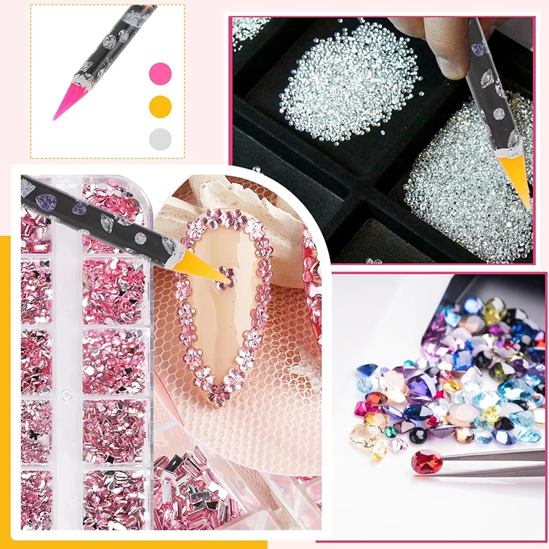Outil de sélection de strass pour points d'ongles, crayon de cire auto-adhésif, breloques pour ongles, gemmes, outils d'art des ongles, accessoires de manucure en diamant, 25 pièces
