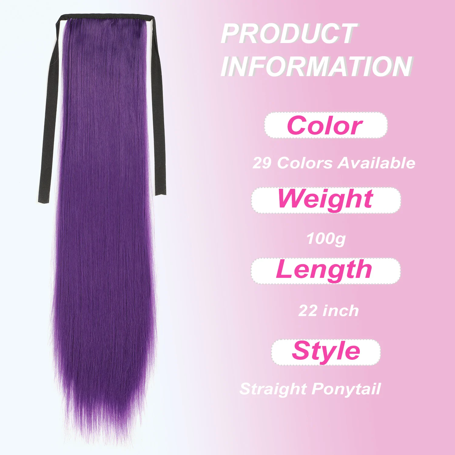 Long Straight Ponytail Extension Clip In Red Pink Purple Color Synthetic Hair Extensions Tie Up Ponytail Hair Pieces for Women