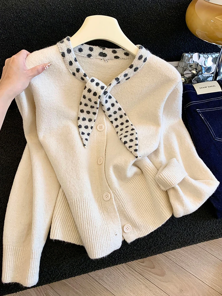 

Autumn V-neck Women's Knitted Coat Solid Color All Match Cardigan Sweaters Daily Slimfit Long Sleeved Soft Top