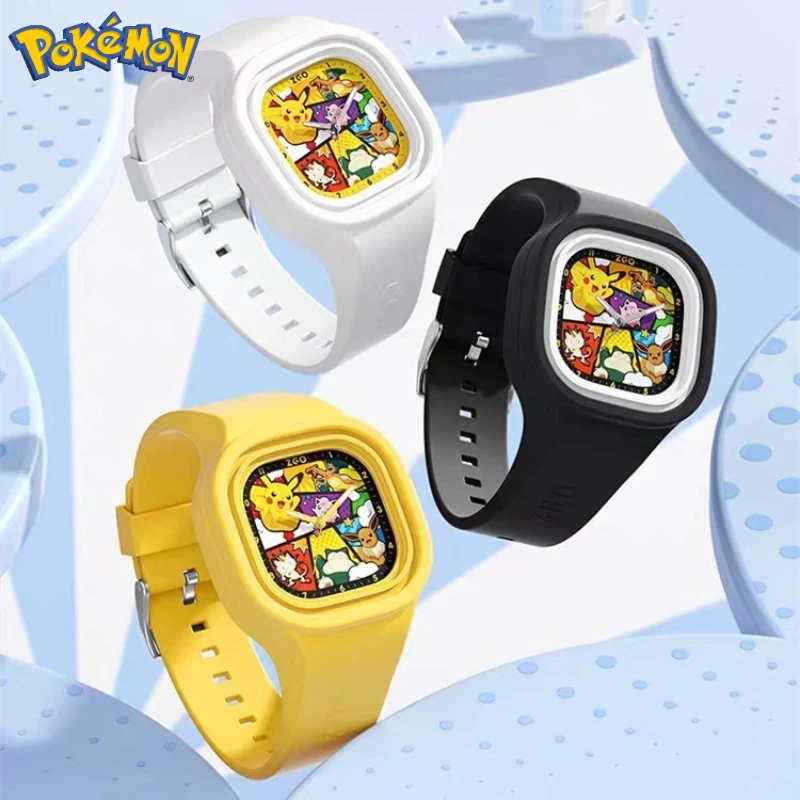 Pokemons Cartoon Pikachu Cute Printing Square Silicone Watch Children Boy and Girl Watch Fashion Watch Birthday Gifts