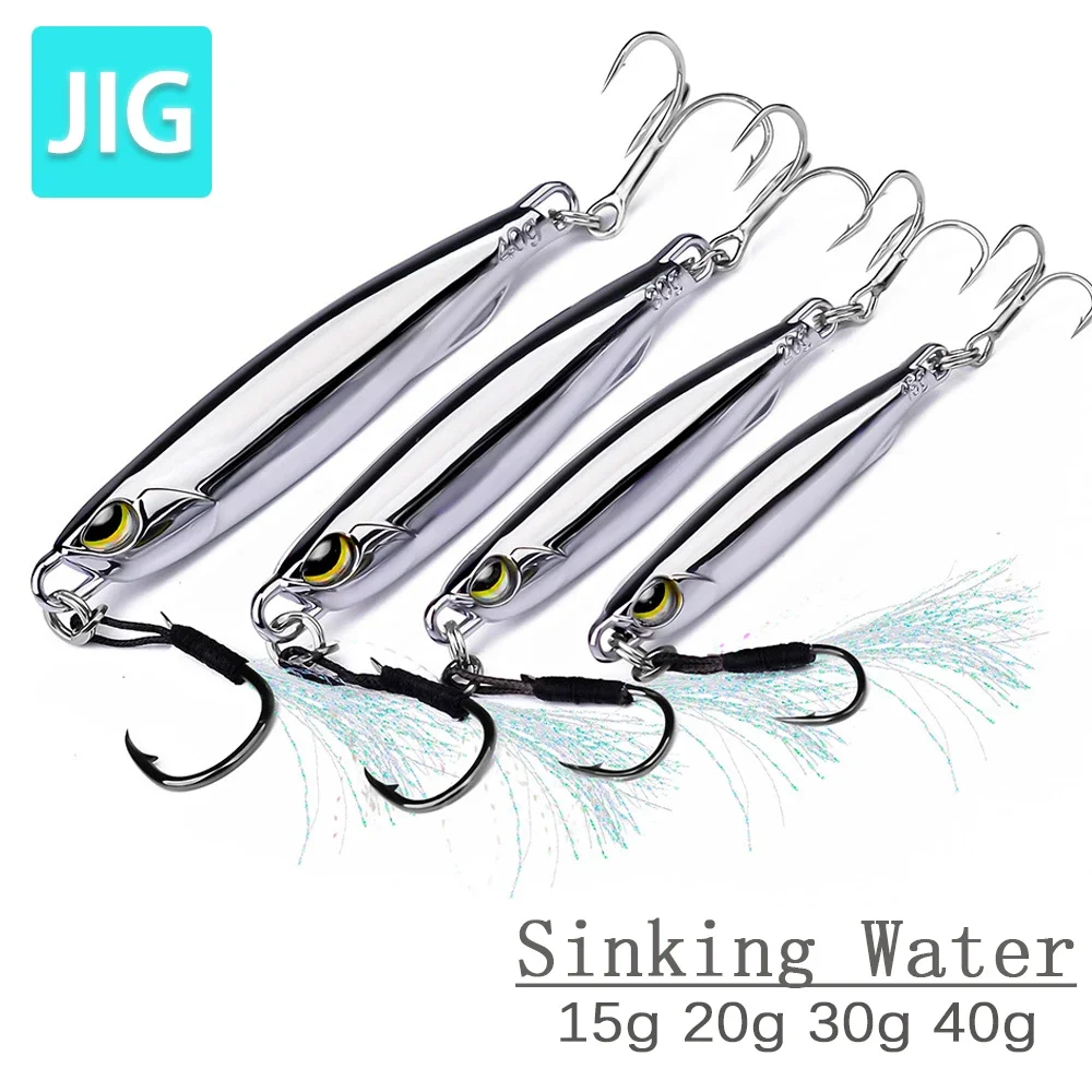 Metal Casting Jig Spoon 15G 20G 30G 40G Shore Drag Trolling Cast Jigging Sea Bass Lure 3D Artificial Bait Fishing Tackle Shining