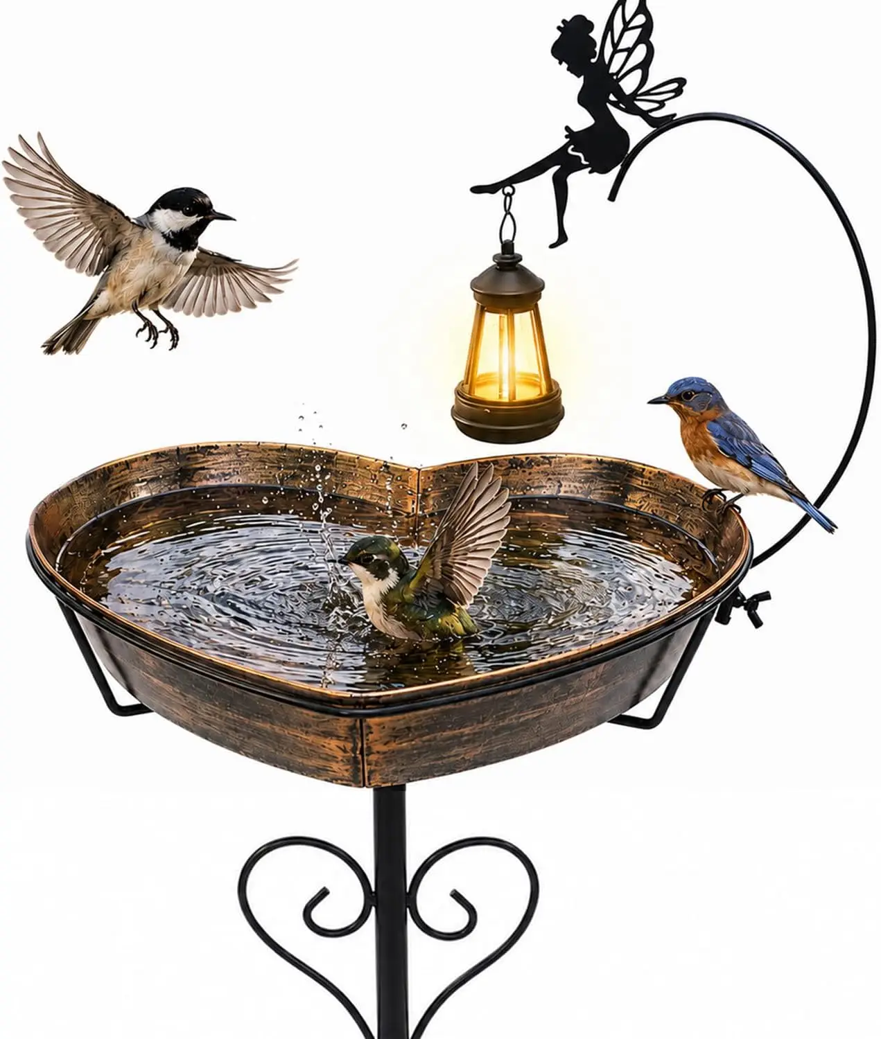 Pedestal Bird Bath Metal Removable All Season Neutral