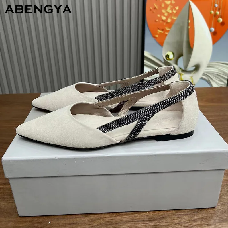 

2026 Autumn New Suede Flat Loafers Shoes Women Pointy Toe Designer Daily Dress Shoes Fashion Party Banquet Walk Shoes For Women