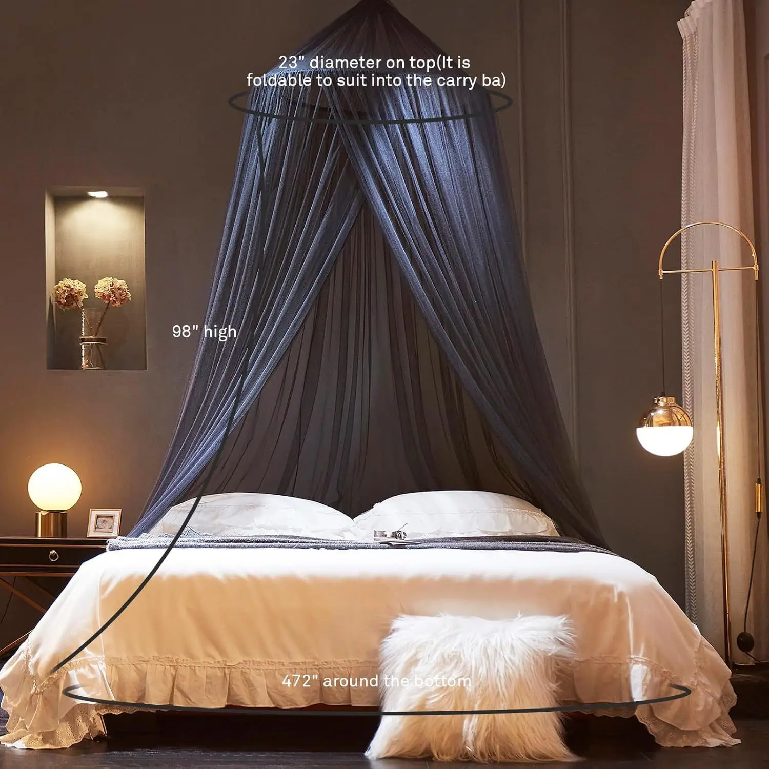 New dome mosquito net, additional light strip, night fluorescent dome bed curtain foldable and installation free