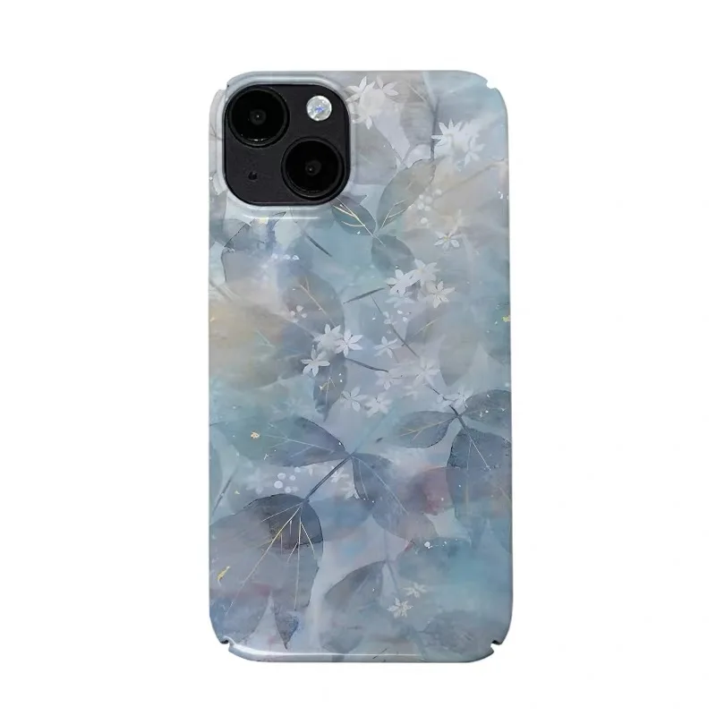 

INS Blue Mirror Leaf Art Case for IPHONE 16E 15PRO MAX 14 13 PRO MAX 15PLUS 11Pro XR XS MAX Acrylic Hard Mobile Phone Cases