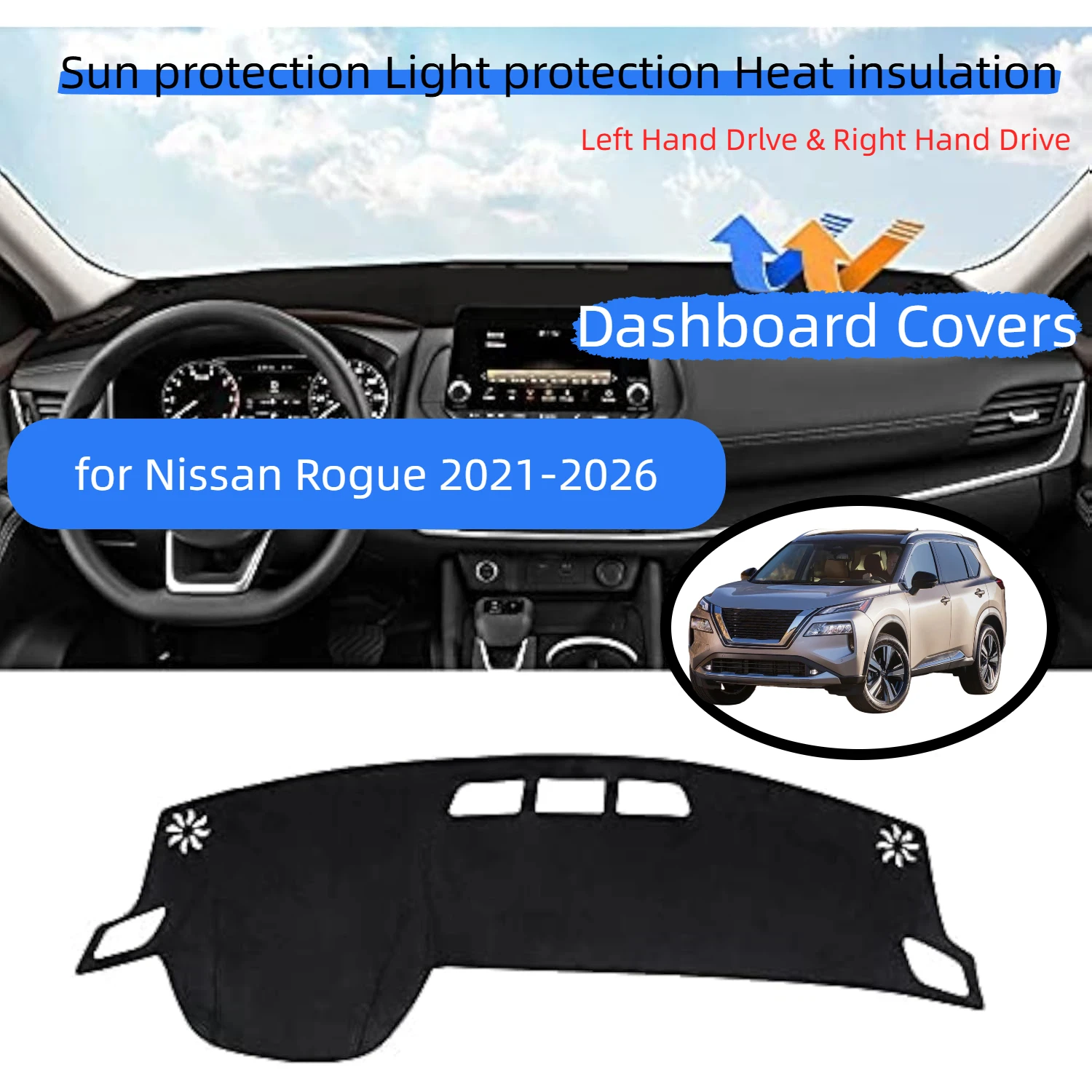 

Dashboard Cover Mat for Nissan Rogue 2021-2025 2026 Accessories Dash Cover Flannel Dash Mat Sunshade Glare UV Rays Protector